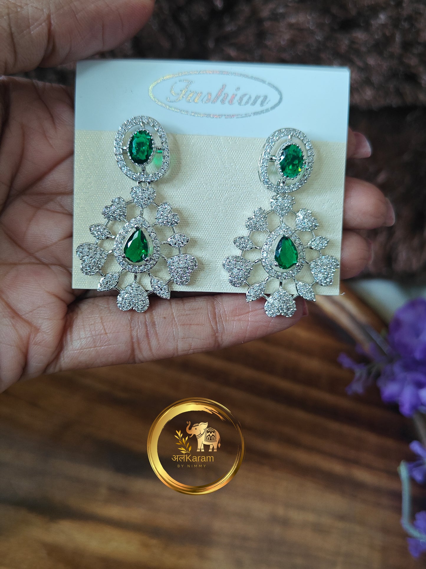 AD stone silver green earing JH15