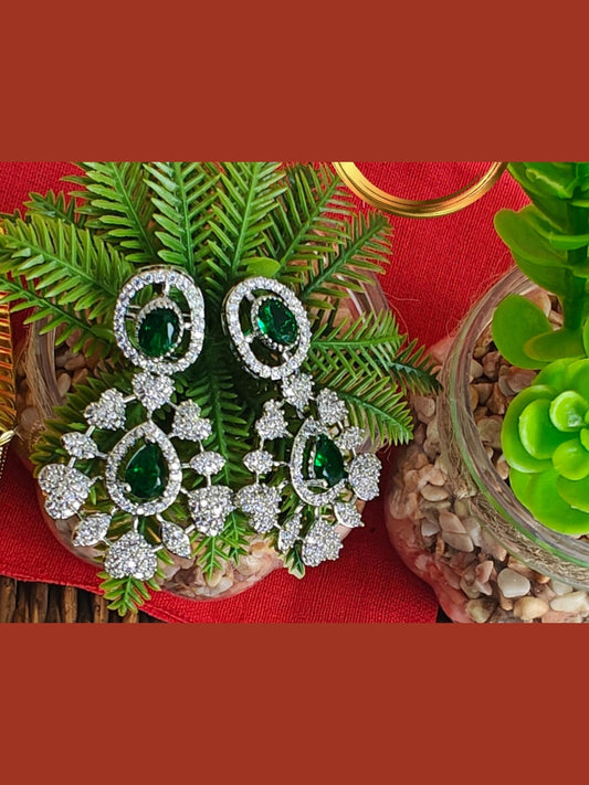 AD stone silver green earing JH15