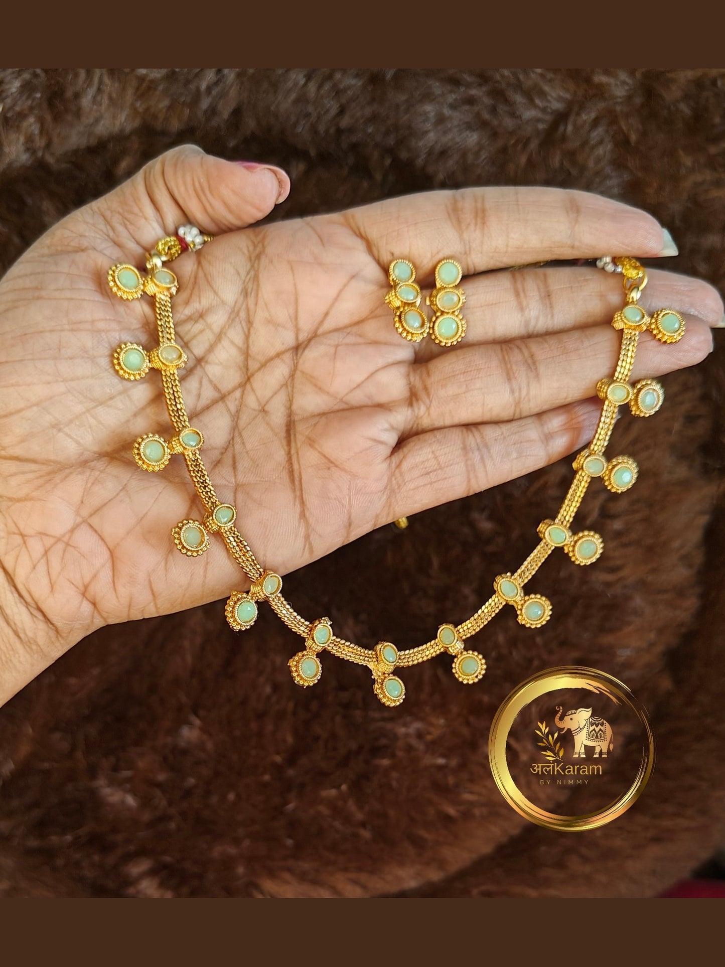 Temple Brass Short Necklace Light Green-TBSNLG0002