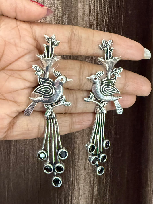 Oxidised Earring Bird