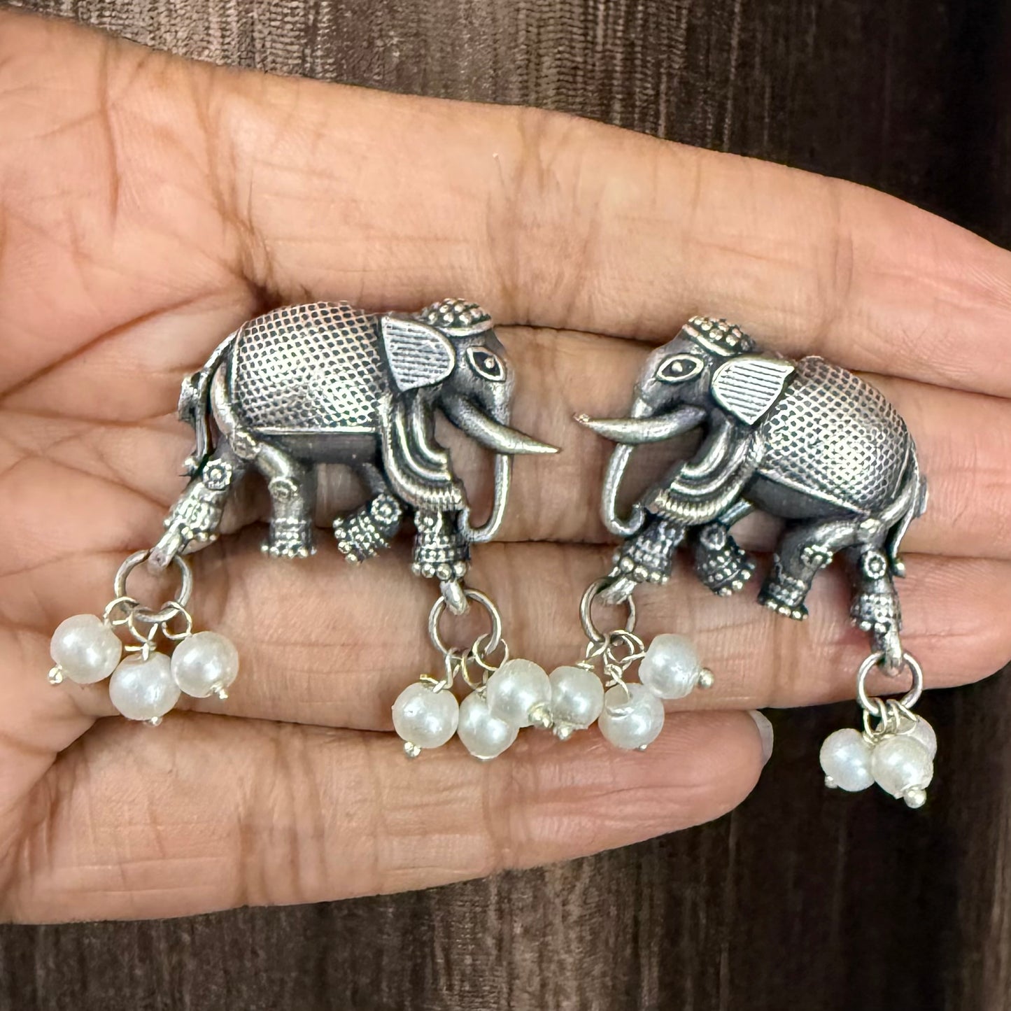 Oxidised Earring Elephant