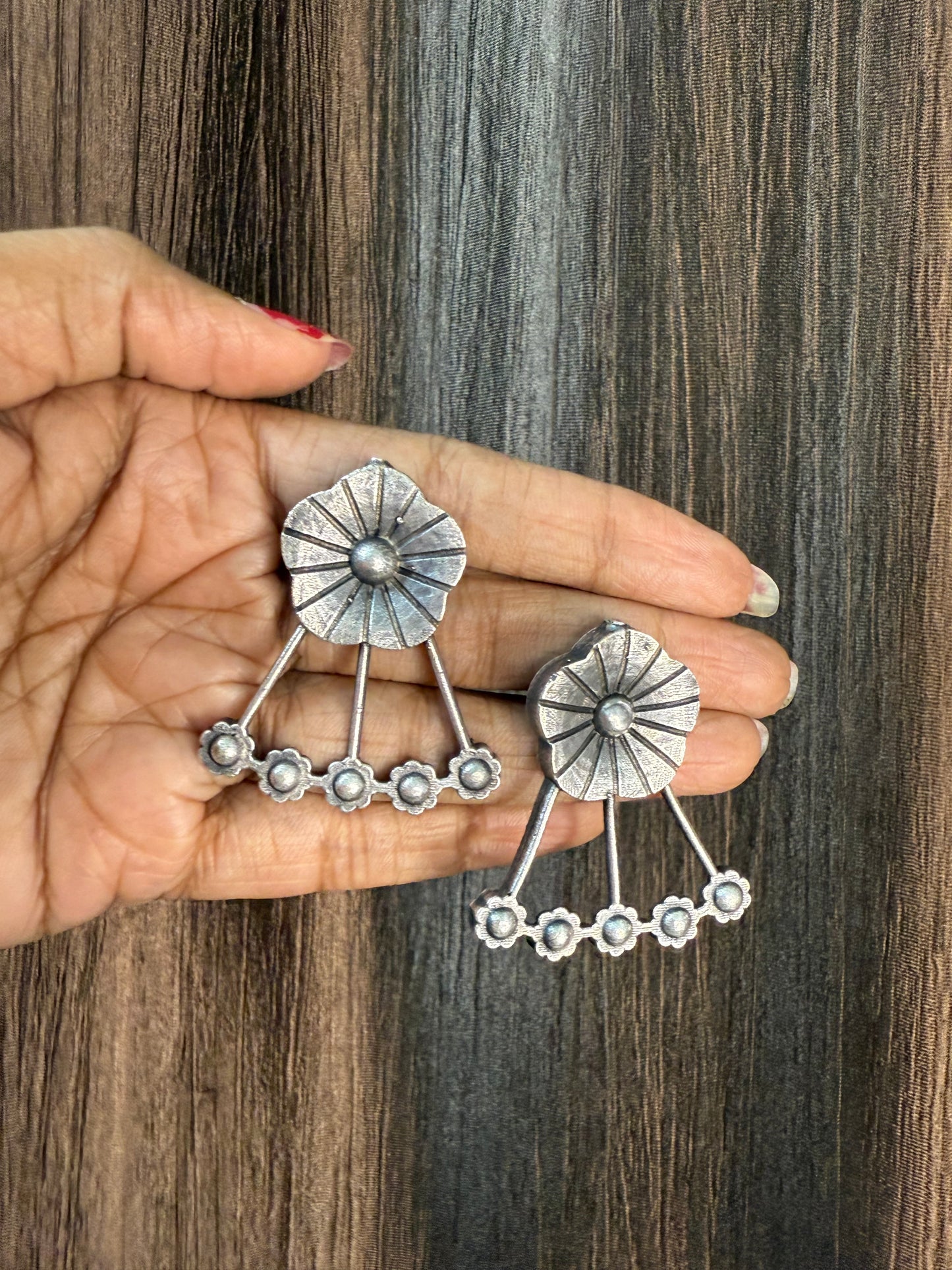 Oxidised Earring Flower