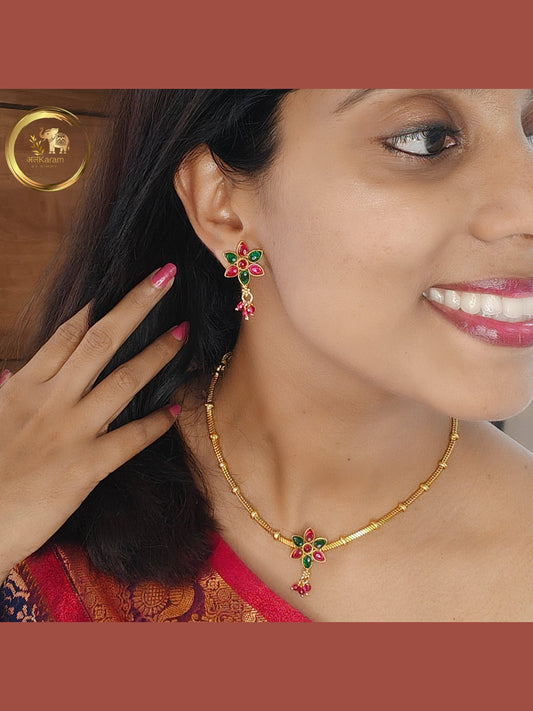 Flower Brass Short Necklace Multicolour - FBSNM0004