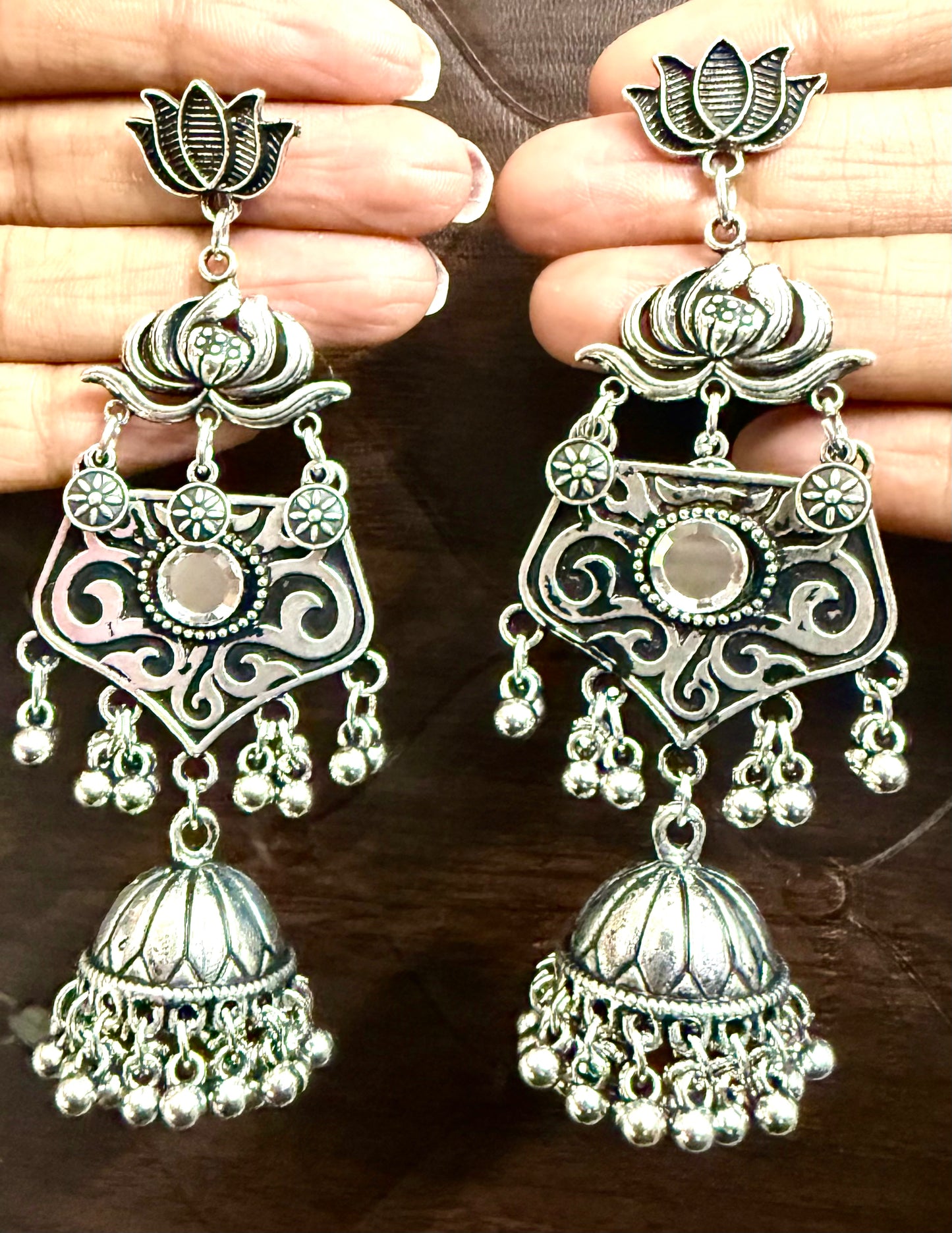 Oxidised Ethnic lotus stylish Jhumka