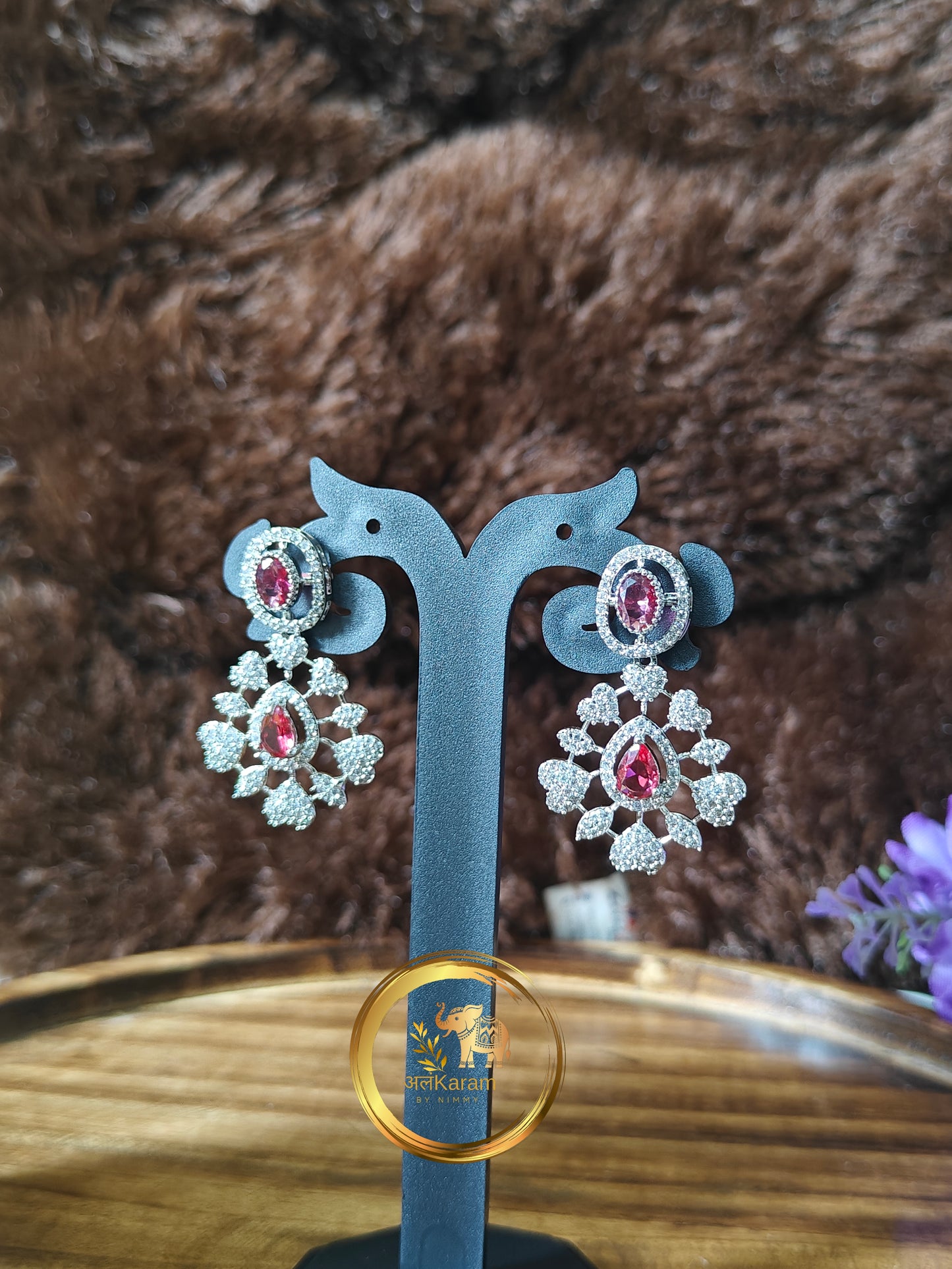 Red AD stone silver earing JH14