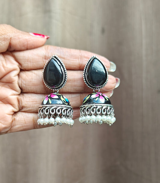 Oxidised Traditional Ethnic Handpainted Meenakari Jhumka