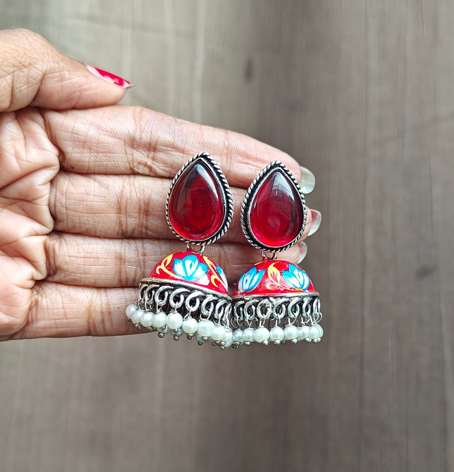 Oxidised Traditional Ethnic Handpainted Meenakari Jhumka