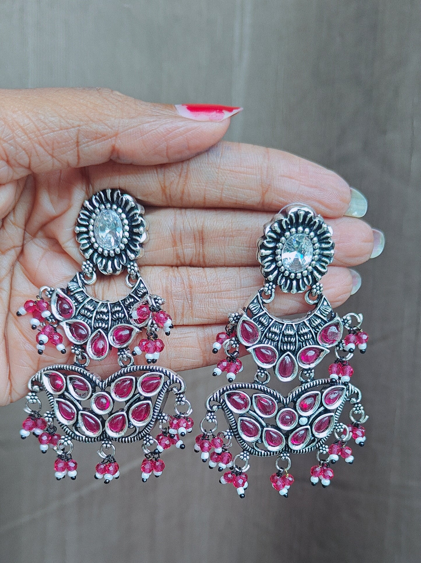 Oxidised Ethnic Earring with Stones