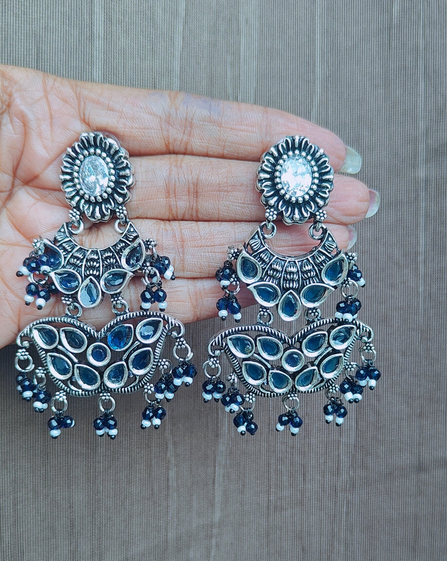 Oxidised Ethnic Earring with Stones
