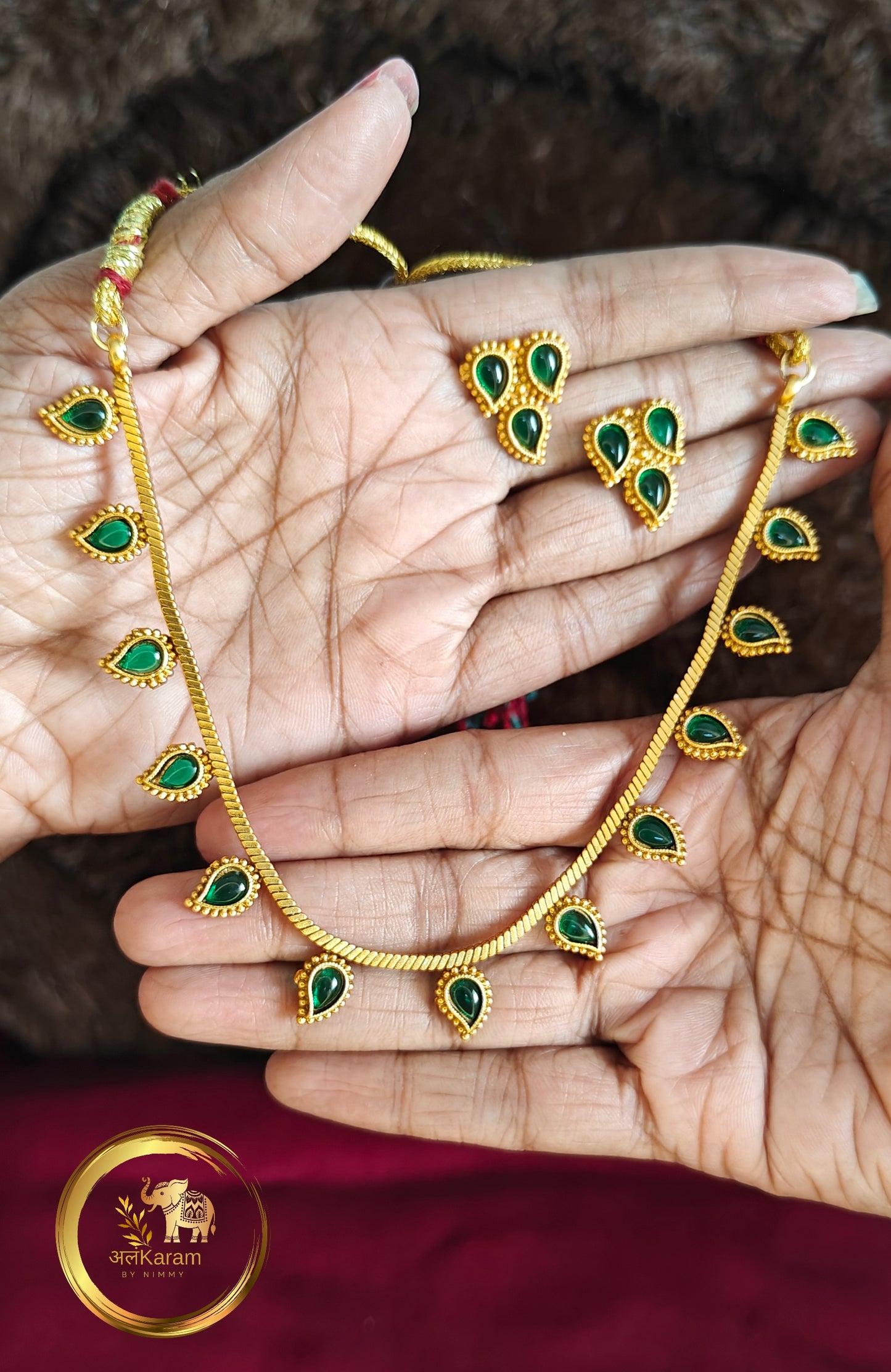 Temple Brass Short Necklace Green- TBSNG0001