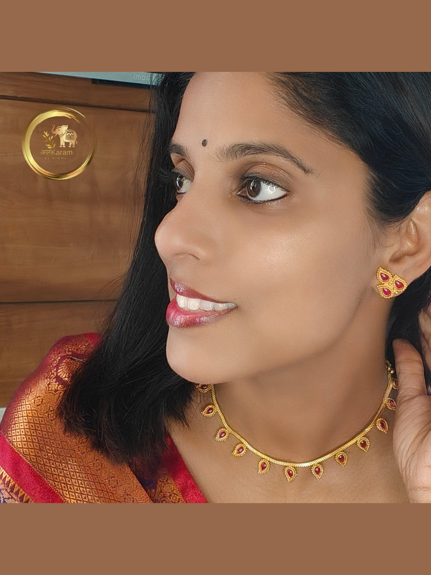Temple Brass Short Necklace Red-TBSNR0001