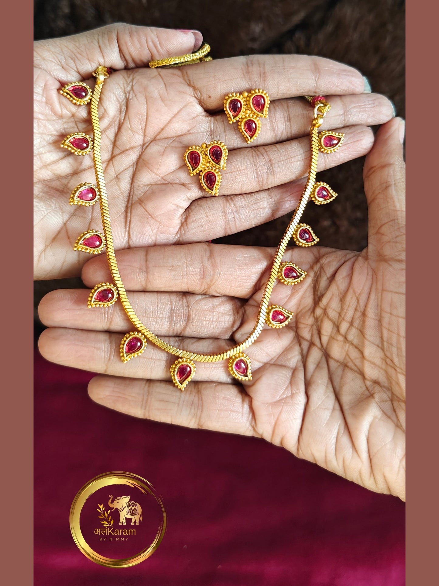 Temple Brass Short Necklace Red-TBSNR0001