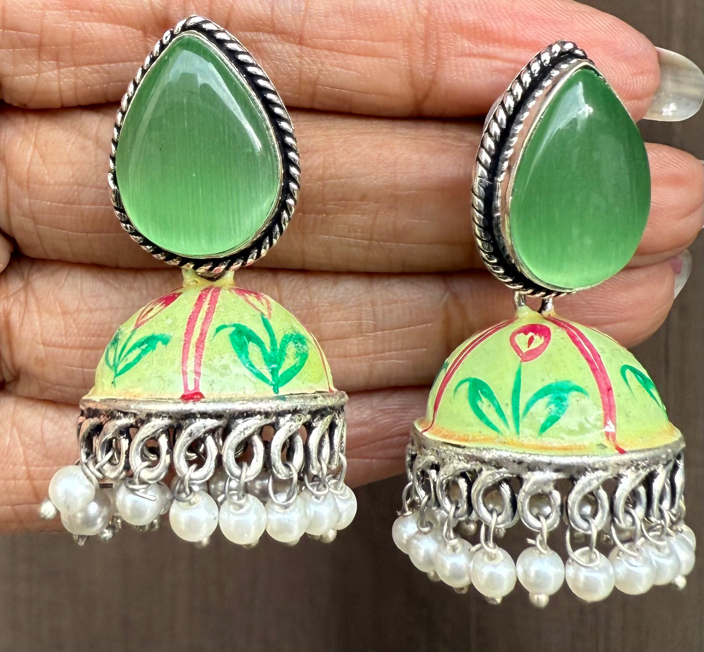 Oxidised Traditional Ethnic Handpainted Meenakari Jhumka